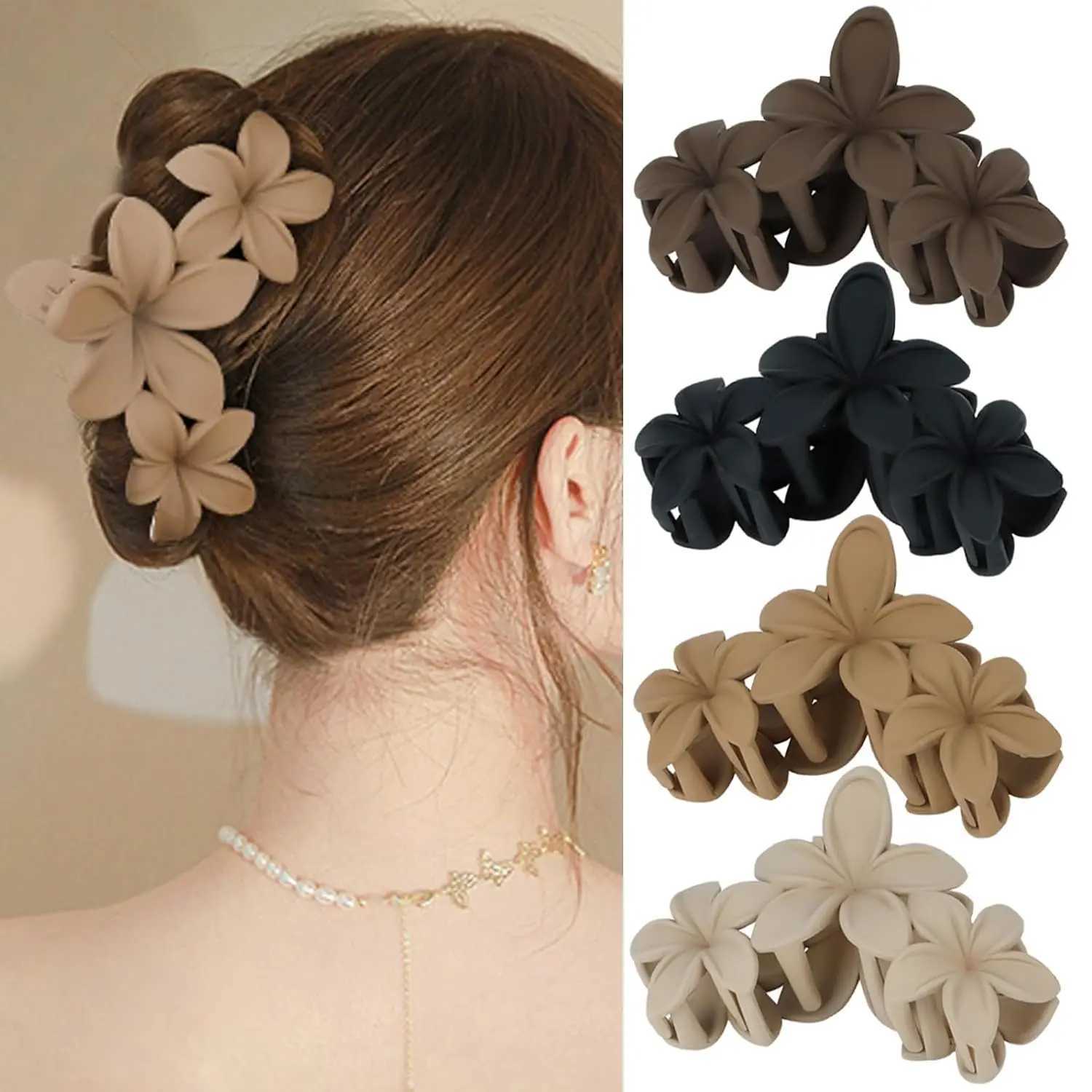 4 pieces of flower clip anti slip matte flower womens big claw clip Hawaiian hair clip Power styling beach hair clipT250425