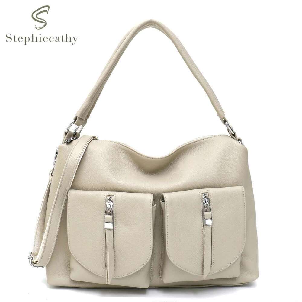 Women's Genuine Leather Shoulder Handbag Multi Pockets Large Capacity Functional Hobo Cross Body Bag Casual Daily Commute Purse