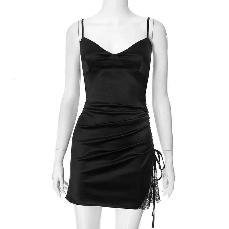 Dongdumaoyi Townlike Drawstring Slim Bodycon Dress Women Spaghetti Strap Mini Spring Summer Backless Nightclub Sexy Party Dresses