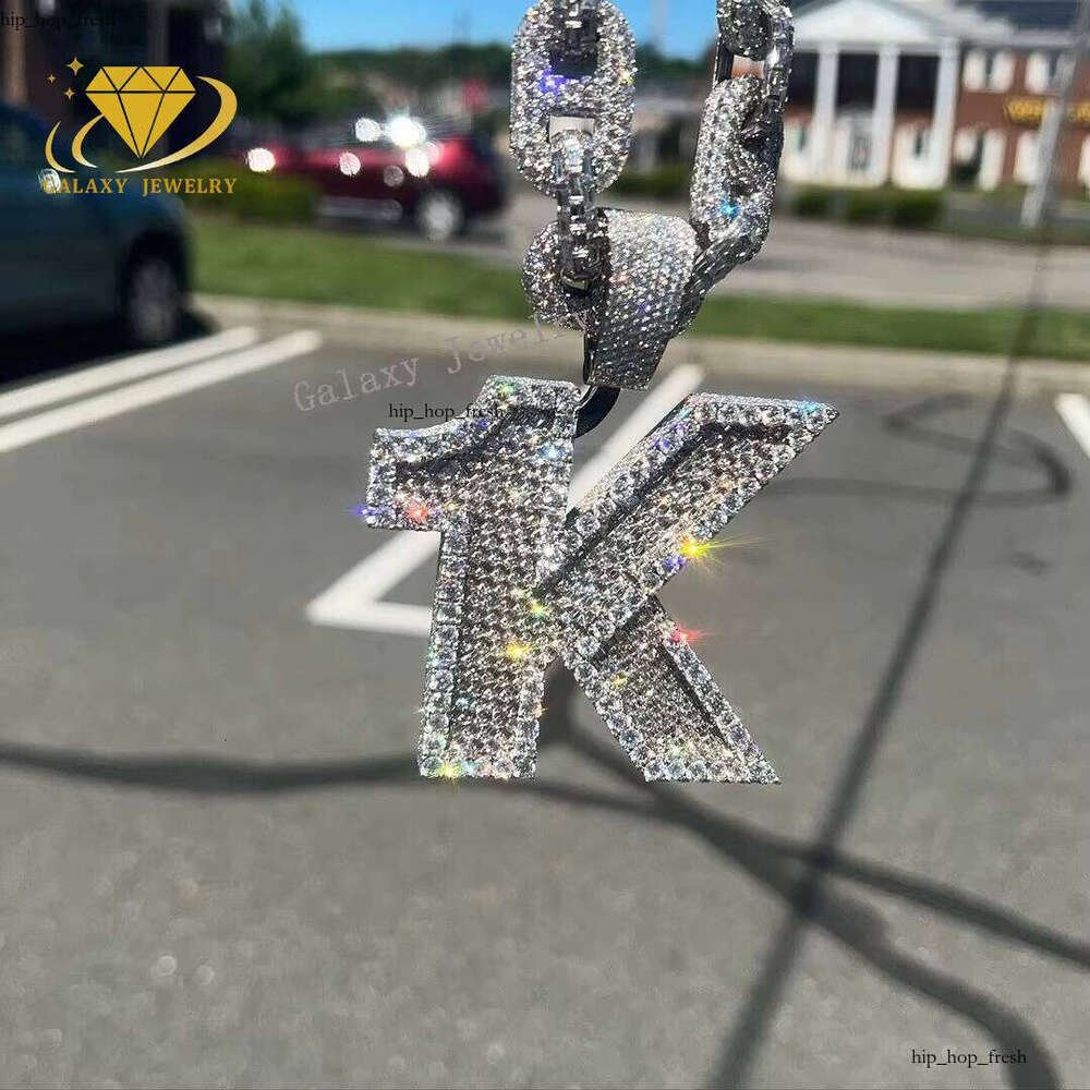 Custom Large Long Stick Bread Jewelry 925 Sterling Silver Name 26 Letter K VVS Moissanite Men's Hip Hop Pendant