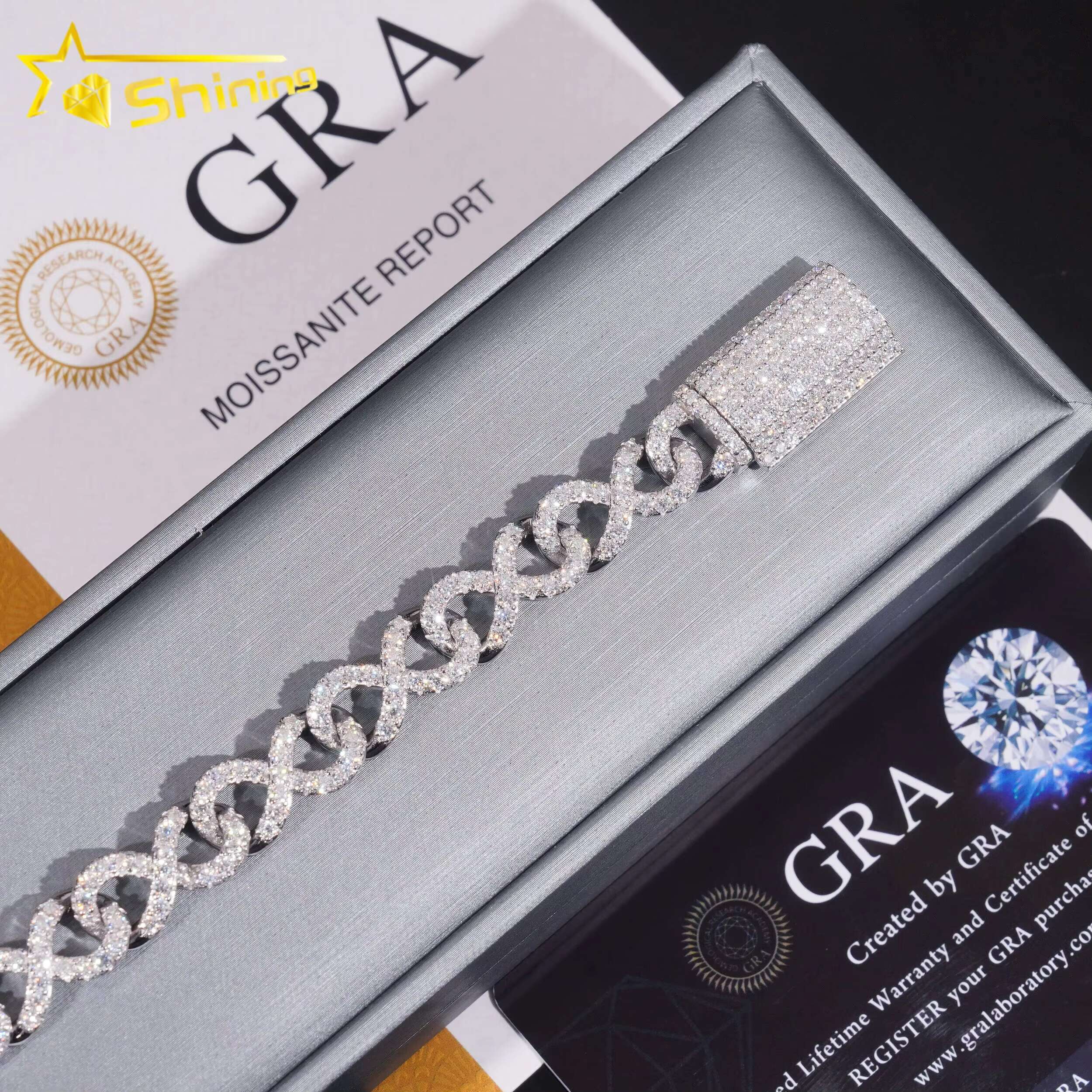 10MM Width Real Silver 925 Gold Plated Hip Hop VVS Lab Diamond Moissanite Infinity Cuban Link Chain Bracelet Men Jewelry