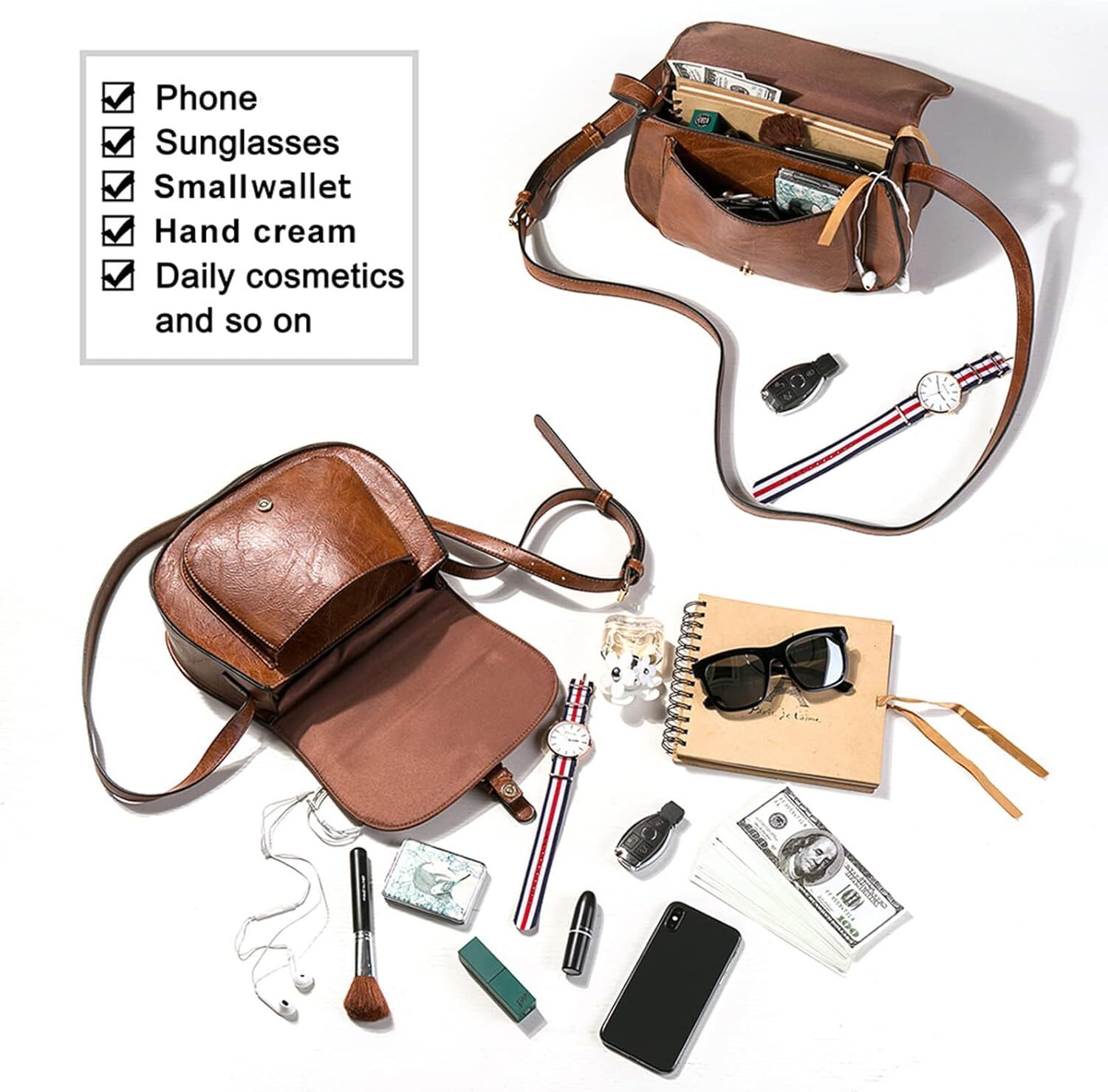 Crossbody Bags For Women,Small Saddle Purse And Boho Cross Body Handbags,Vegan Leather