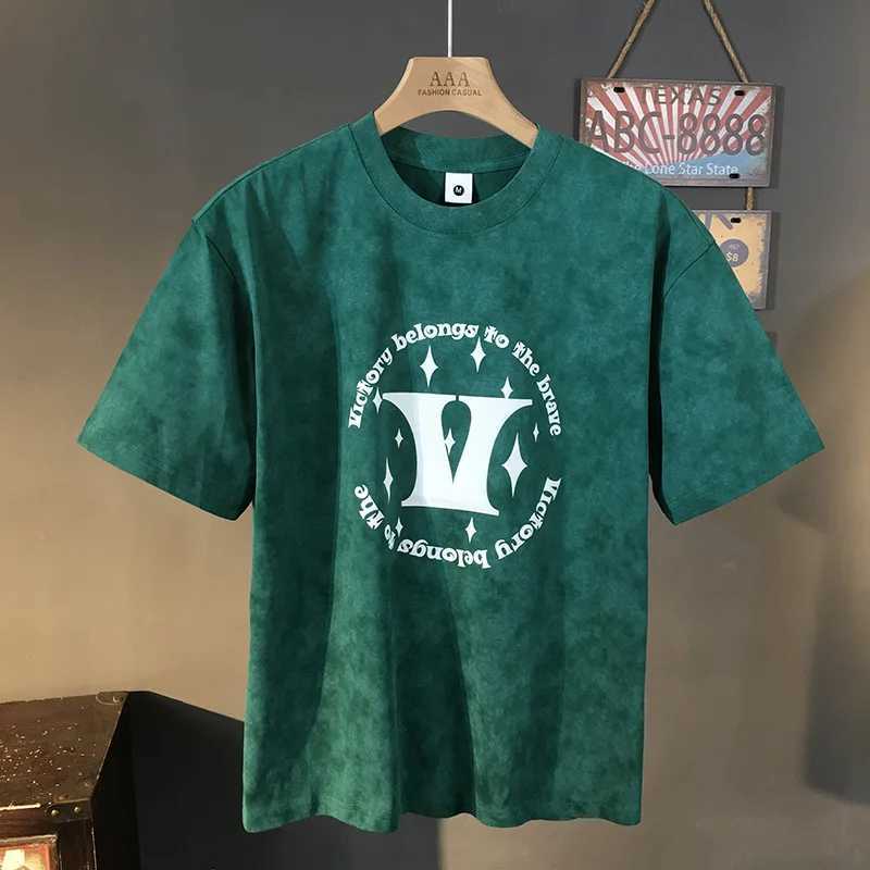 Summer short sleeved T-shirt mens lightweight luxury printed 2025 new round neck half sleeved casual high-end top W250425