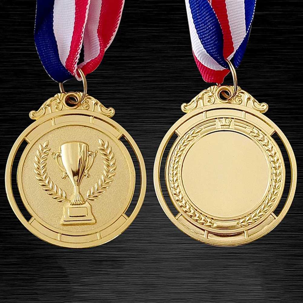 50PCS Gold Silver Bronze Award Medal Round with Neck Ribbon 2 Inches Medals Winner Reward Football Competition PrizesW251125