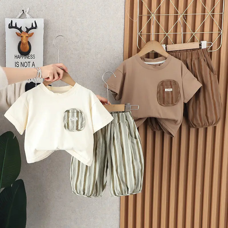 Summer Kids Boy Clothes Children Clothing Suit Tops Short-sleeve T-shirt Pants 2pcs/set Sport Infant Clothing 0-5 Years 250424