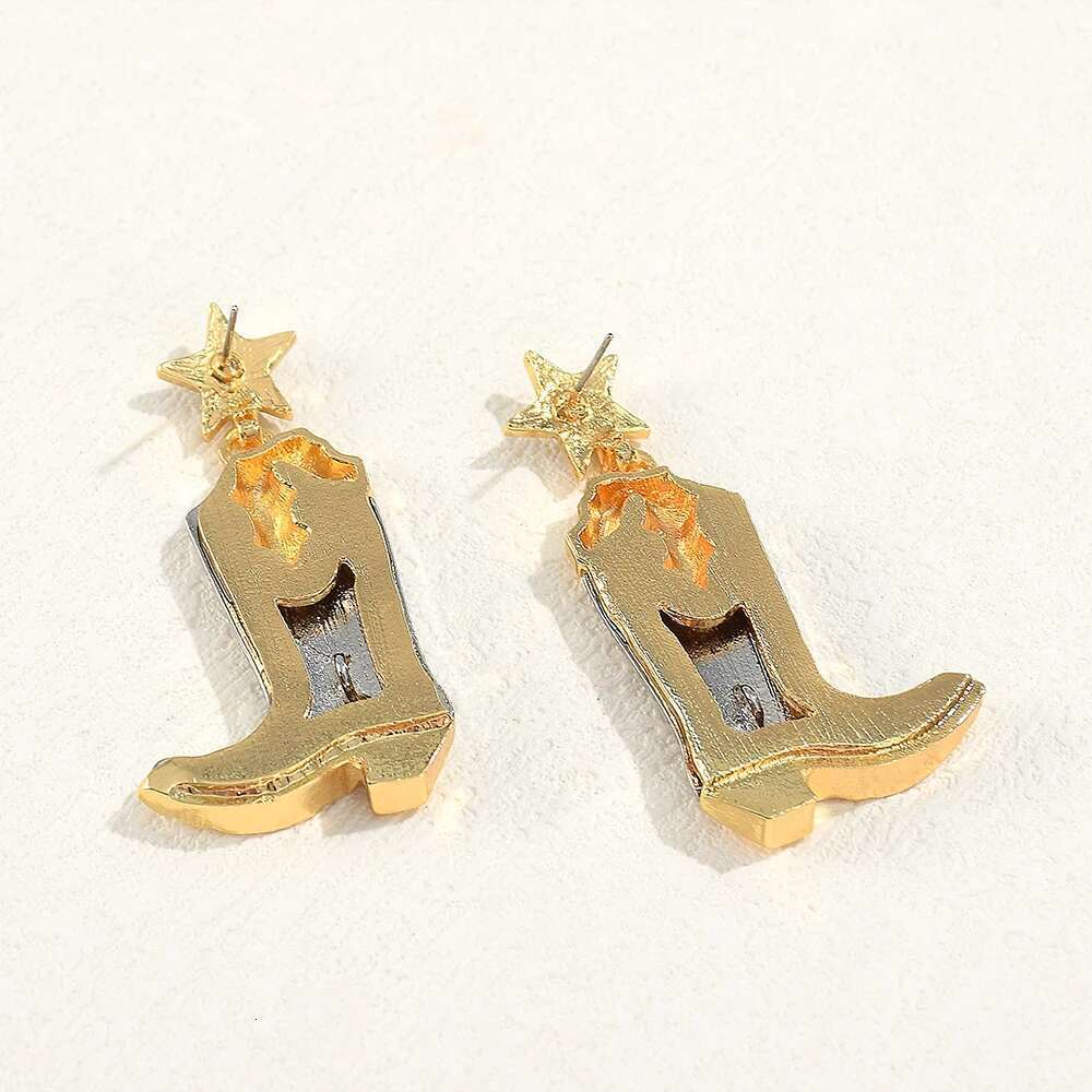 Fashion Metal Cowboy Boot Drop For Women Unique Design Five Star Shoe Shape Pendant Earrings Holiday Jewelry