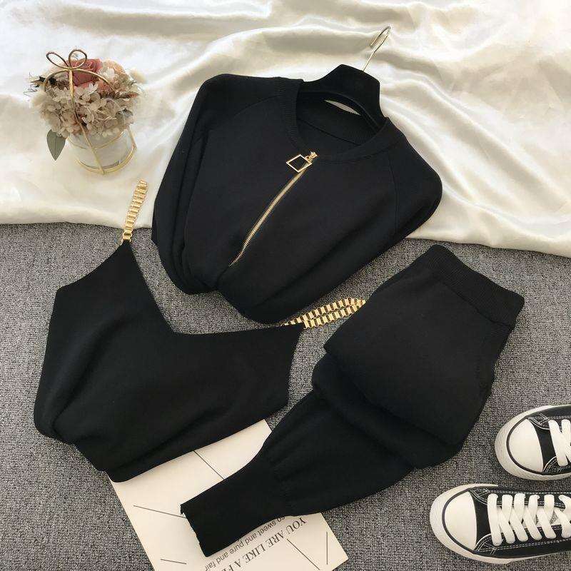 2025 Spring and Autumn New Knitted Set Womens Fashion Casual Cardigan Vest Pants Three Piece Set Business Affairs Temperament New Arrival New Product