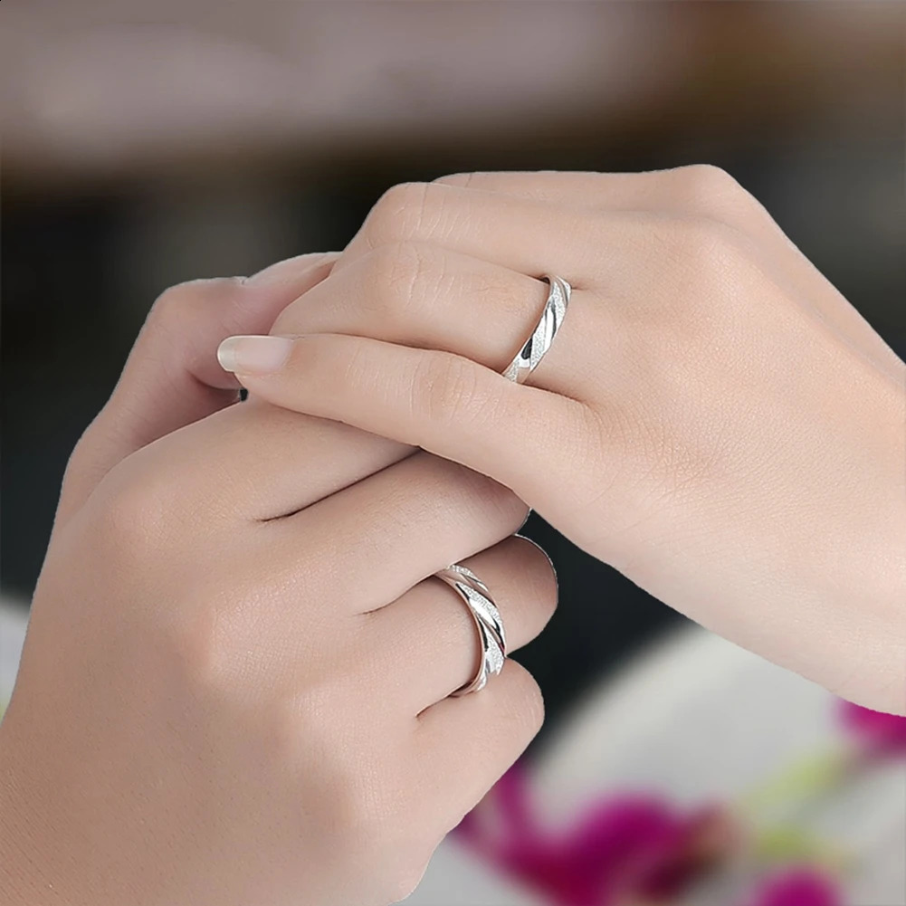 Fashion couple wedding ring 100% 925 sterling silver jewelry simple style threaded frosted band 250422