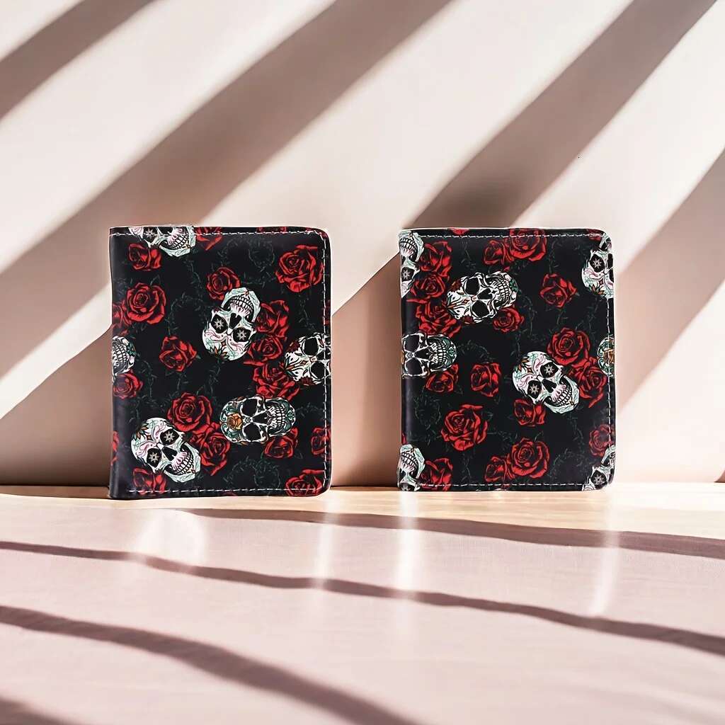 Colorful Short Wallet Retro Skull Print Women's Zipper Coin Purse (Pattern Position Randomly)