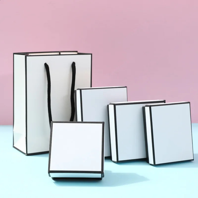 12pack White Black Cardboard Jewelry Box Earings Rings Necklace Storage Boxes 7x9x3cm Kraft Paper Travel Wedding Gift Dust Case 250424