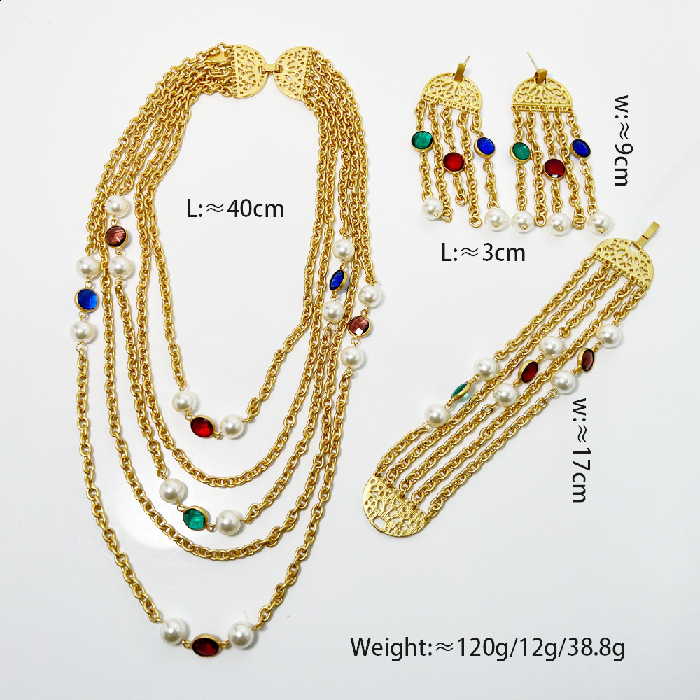 Womens jewelry set Brazilian gold necklace colorful artificial stone bracelet hollow n gift banquet jewelry 241106