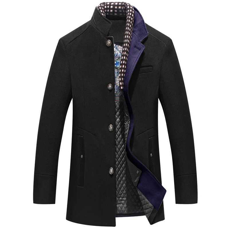 Premium Mens Wool Blend Overcoat with Shawl Collar Thicker ScarfT251125