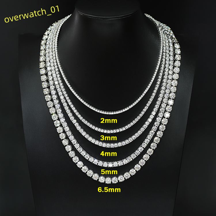 Pass Diamond Test 2mm--6.5mm Mossanite Tennis Chain 925 Sterling Silver Hip Hop Necklace VVS Moissanite Necklace Bracelets