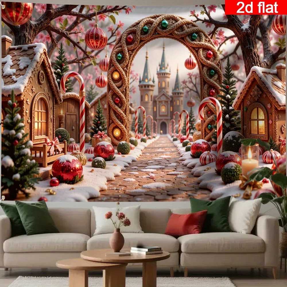 VIKAMA Christmas Wreath Archway Castle Gingerbread House Living Room Feature Wall Decor Holiday Party Room DecorM251125
