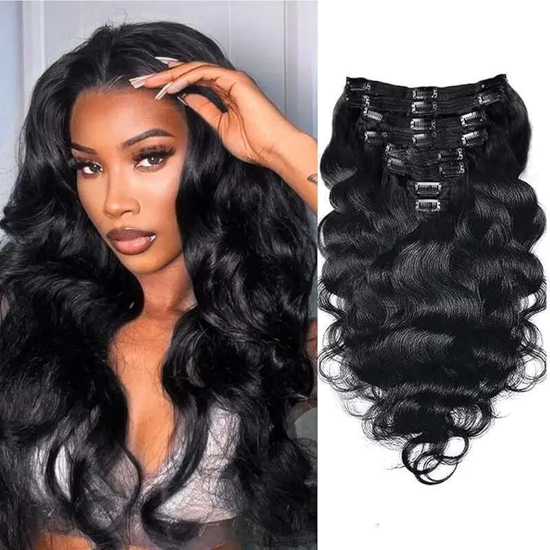 Body Wave Extensions Real Human Ins 100% Brazilian Seamless Clip In Hair For Women 120 Gram