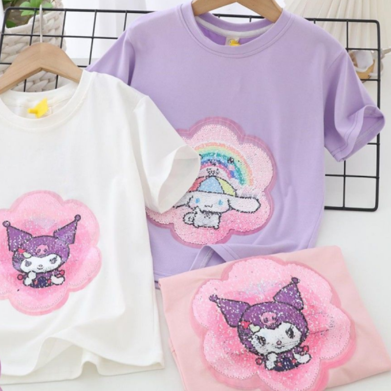Disney Girls' Baby Designer T-Shirt; Summer Thin Korean Version T-Shirt; Girls' Pattern Color Change Glow Short Sleeve Childrens Clothing; S