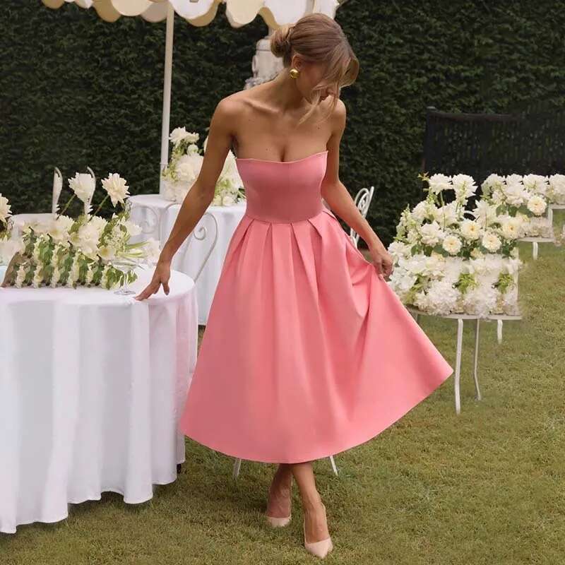 Dongdumaoyi Townlike Waist Wrap Pleated A Line Midi Long Dress Women Spring Summer Backless Nightclub Sexy Party Dresses