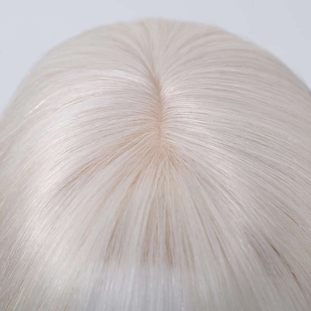 Platinum White Remy Human With Bangs 10 Inches Hairpieces Silk Base Clips In Toppers For Women Hair Extensions
