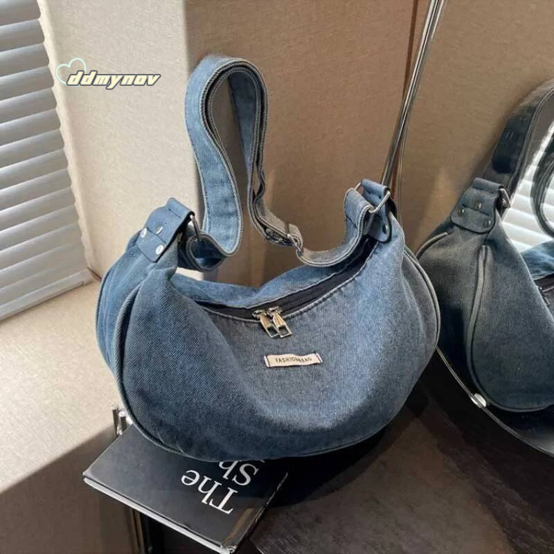 Women Denim Large Capacity Strap Adjustable Crossbody Sling Vintage Messenger Casual Shopper Bags 2024 Shoulder Bag ddmynov