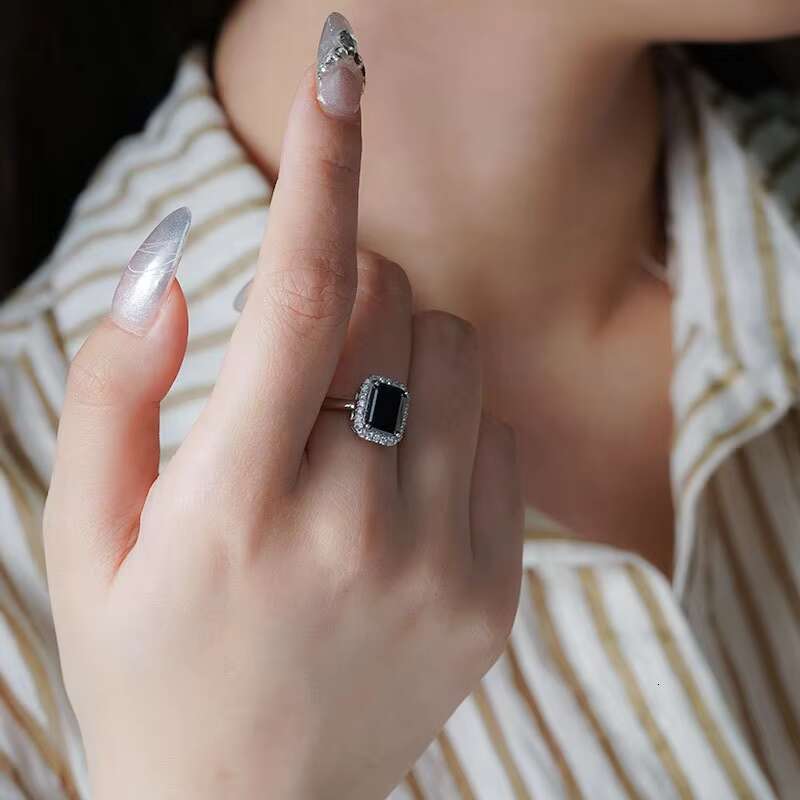 YSYH 925 Silver Gold Plated Square Cut Moissanite Ring 3ct Big Size Black Moissanite Ring for Women