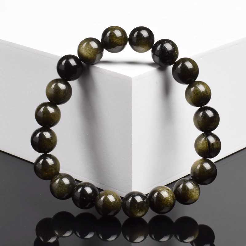 Natural Golden Obsidian Stone Beads Bracelet Men Women Golden Light Rainbow Obsidian Raw Stone Round Bead Natural Energy Jewelry J251125