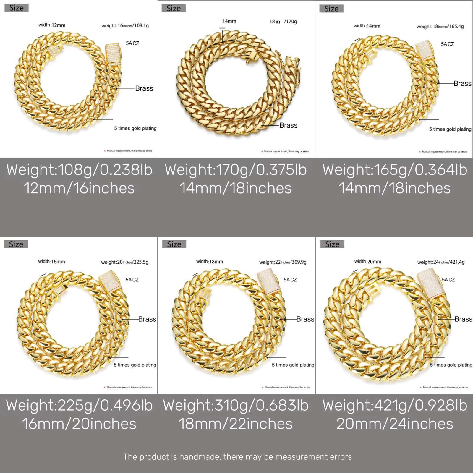 10mm-25mm Brass Cuban Link Chain for Men14K 18K Real Gold Plated Mens Chunky Miami Cuban Chains