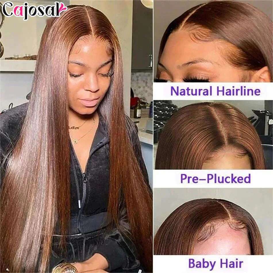 360 Full Hd #4 Brown 200% 13X6 HD Lace Frontal 13X4 Front For Women Straight Wave Remy Human Hair 4X4 Closure Wig Glue