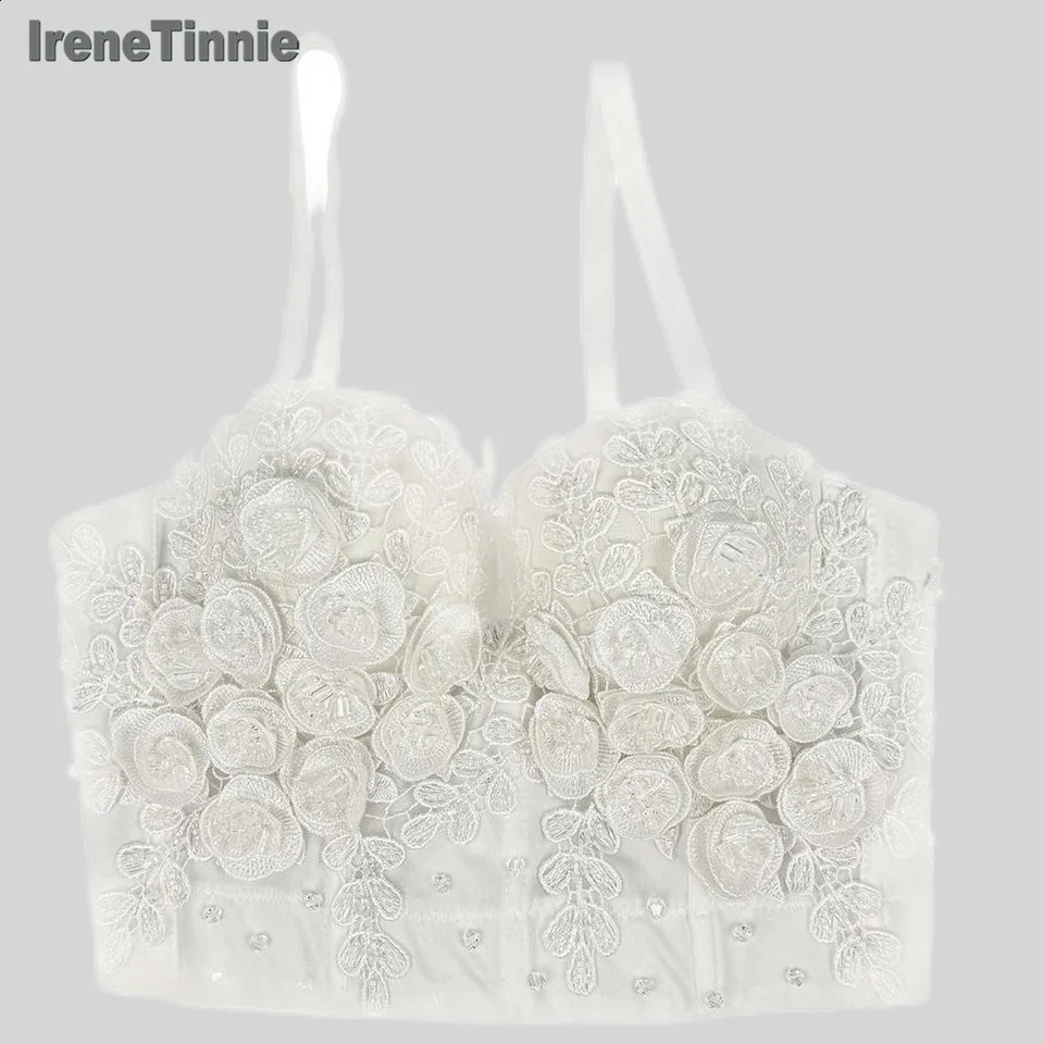 Irene Tinnie Fashion Embroidery Flower Womens Y2k Bustier Bra Wedding Corset Party Cutting Top Vest Ropa De Muje Plus Size 250422