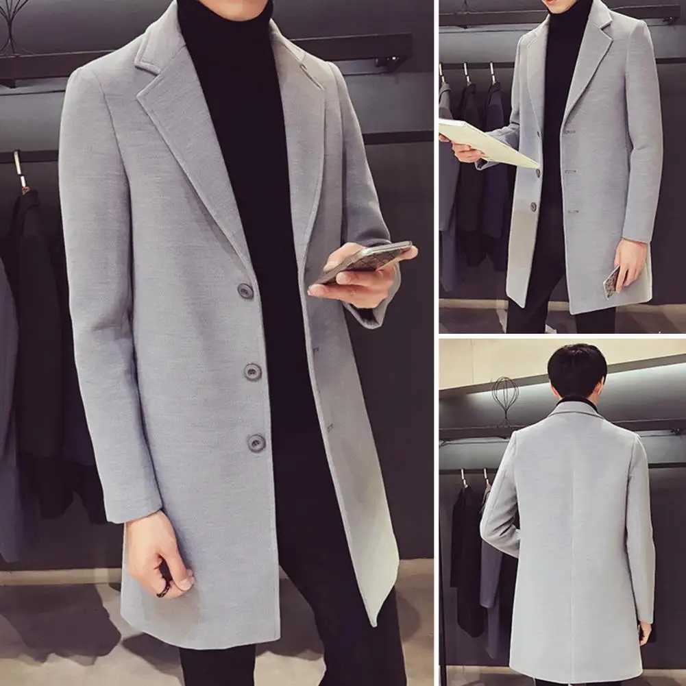 Winter Long Jacket Mens Fashion Slim Trench Coats Overcoat Men Black Windbreaker Single-Breasted Autumn Winter Woolen CoatT251125