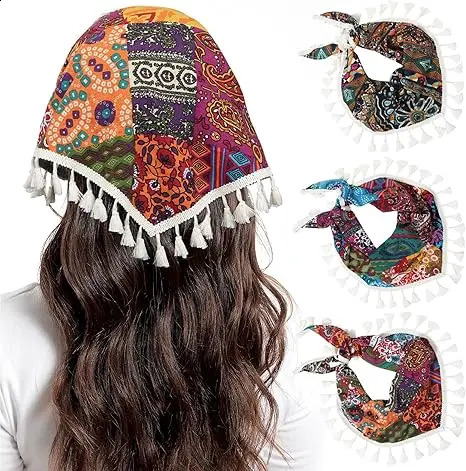 3 packs of Bohemian lace hair bandages - chiffon headscarf suitable for women and girls - Bohemian printed headband 250423