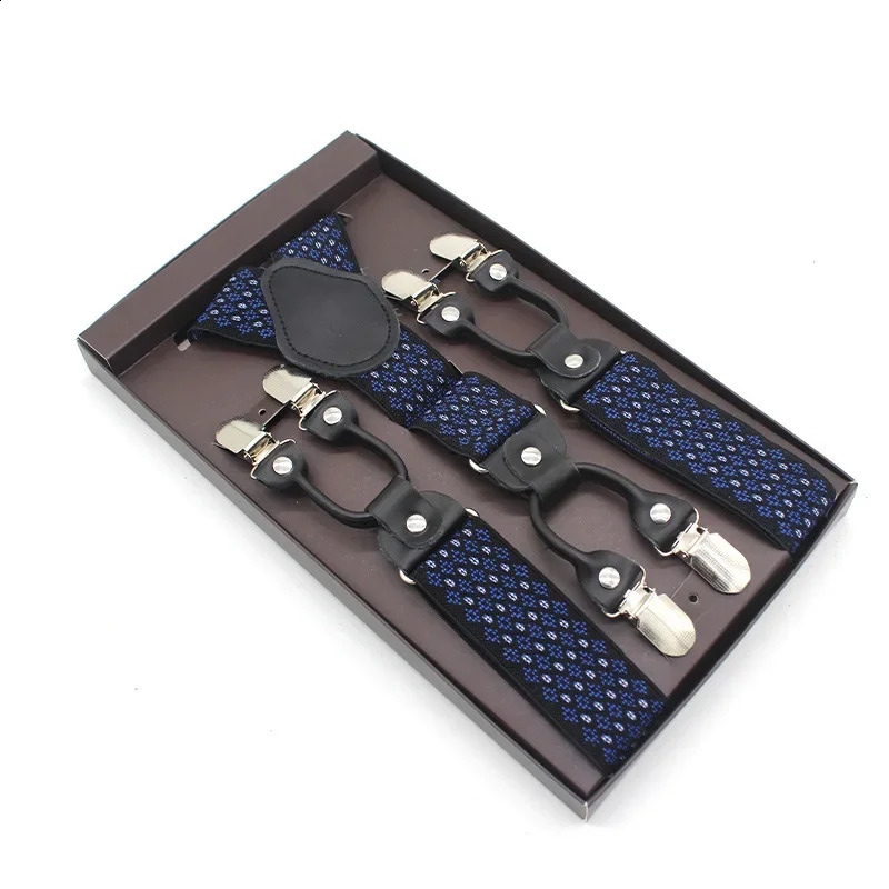3.5*120cm Mans Fashion Suspenders Genuine Leather 6 Clips Brace Male Vintage Casual Wedding Party Trousers Strap 250425