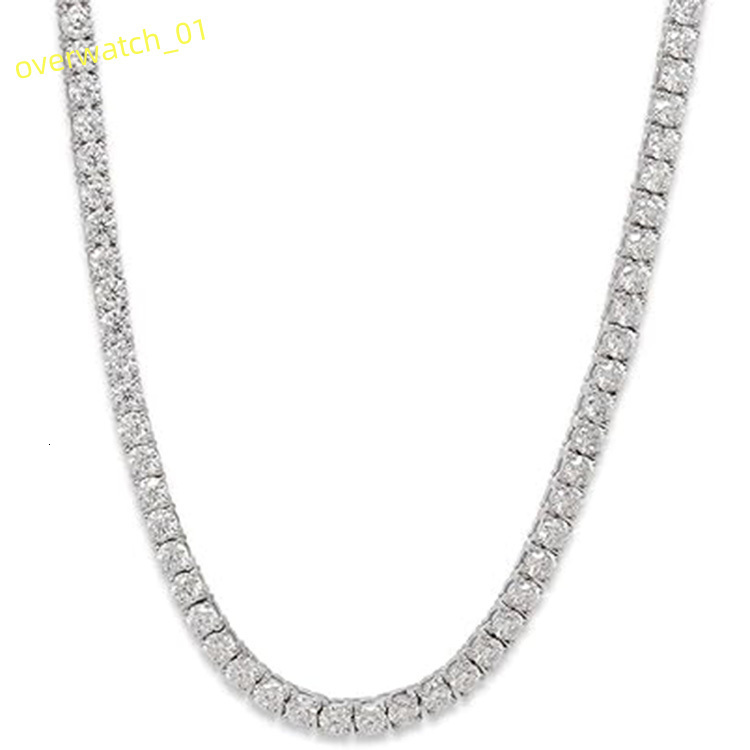 925 Gold Plated Sterling Silver 4mm Diamond Necklace Jewelry Gemstone White Moissanite Tennis Chain Necklace for Men Women
