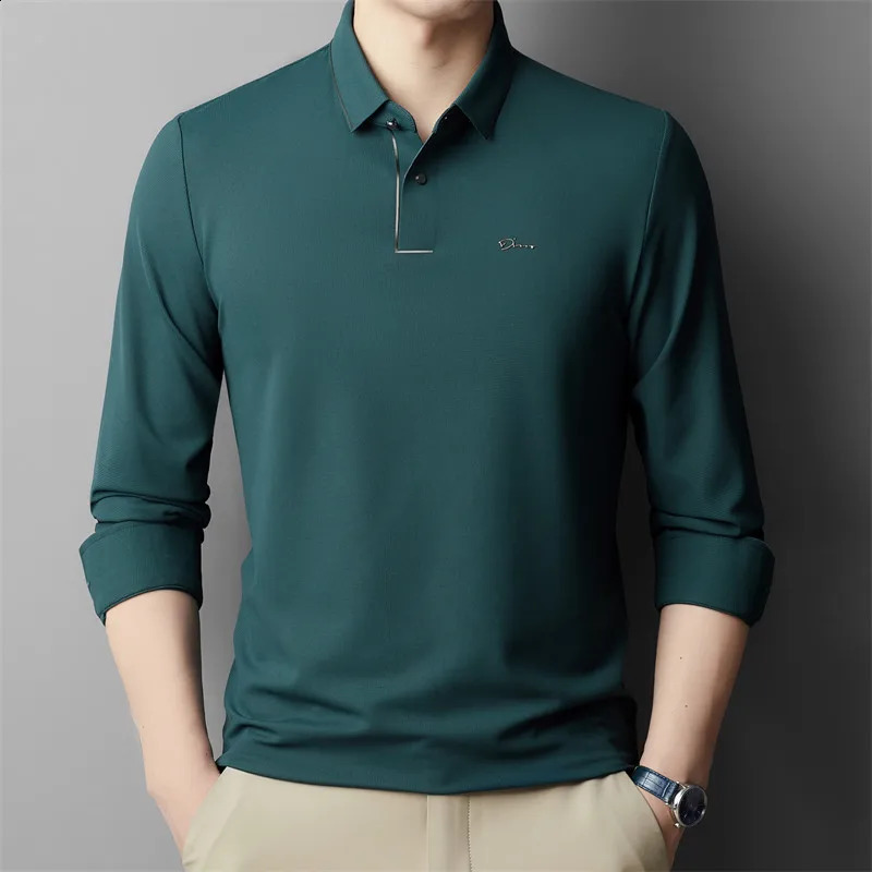 High end ice silk long sleeved fashionable letter printed polo shirt autumn trend mens lapel T-shirt casual top 250422