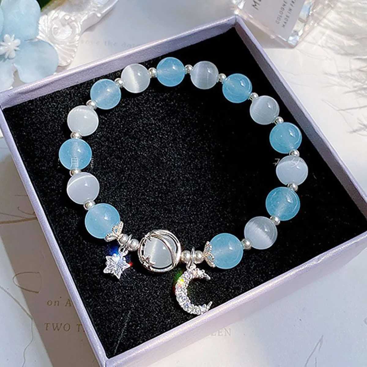 Princess Girls Star Moon Bracelet Blue Purple Color Opal Stone Bracelet for Kids Shiny Crystal Bracelets Wristband Jewelry Gift J251125