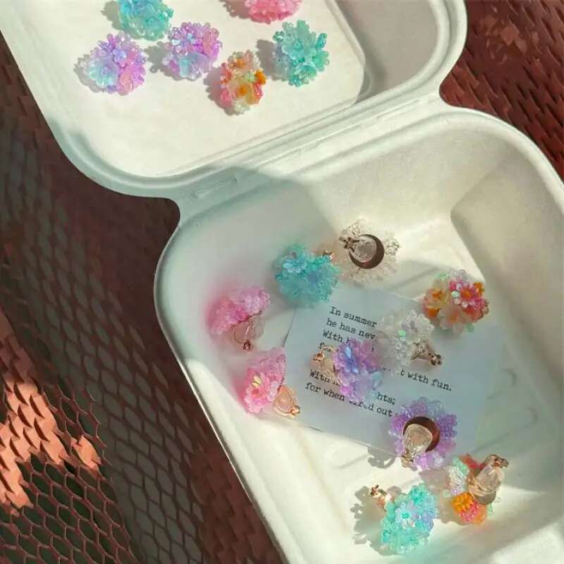 New Exquisite Colorful Round Stud For Women Romantic Beads Flower Earrings Sweet Fashion Ear Jewelry Accessories