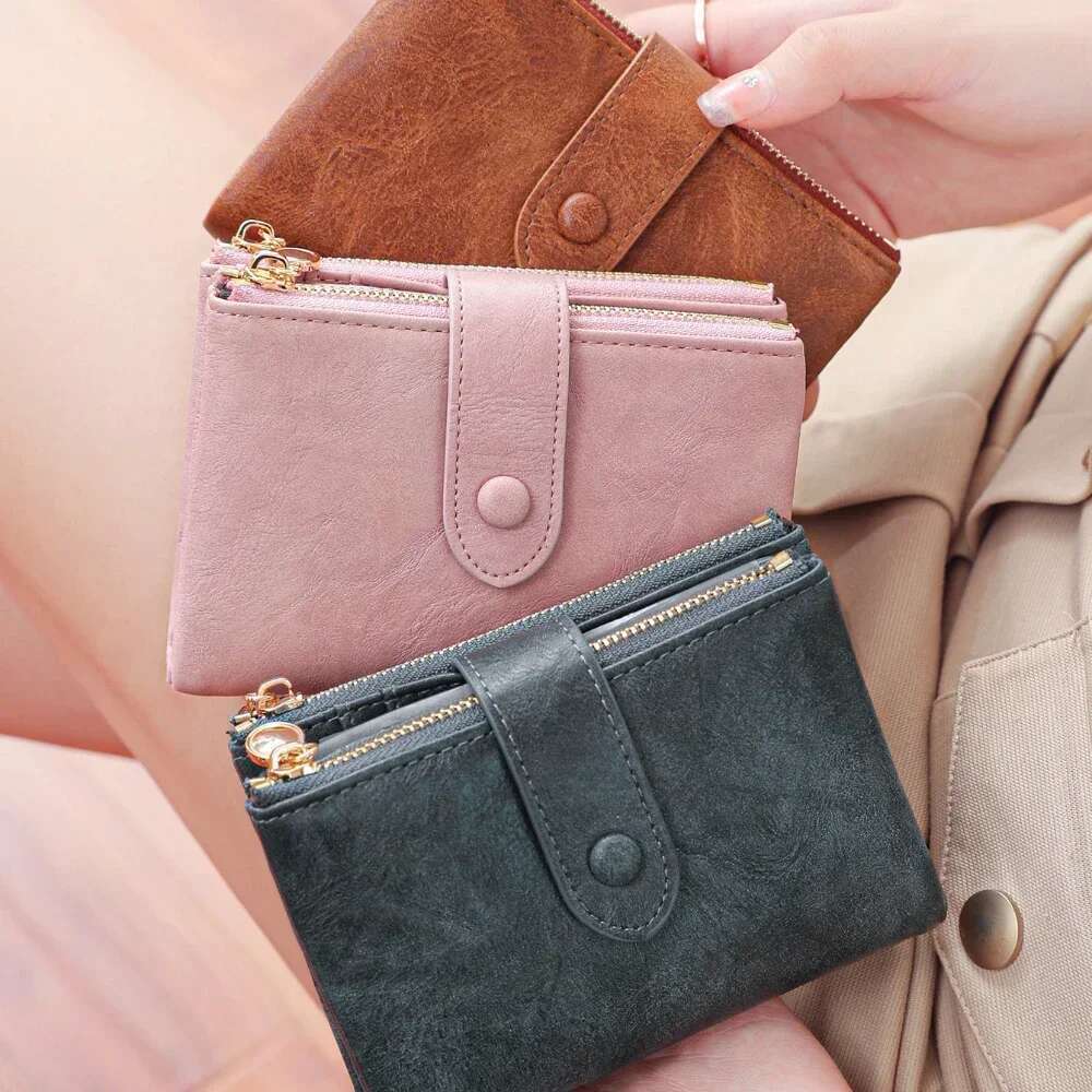 Women's Wallet Short Three Layer Large Capacity Double Zipper ID Credit Bank Card Holder Money Purses For Women