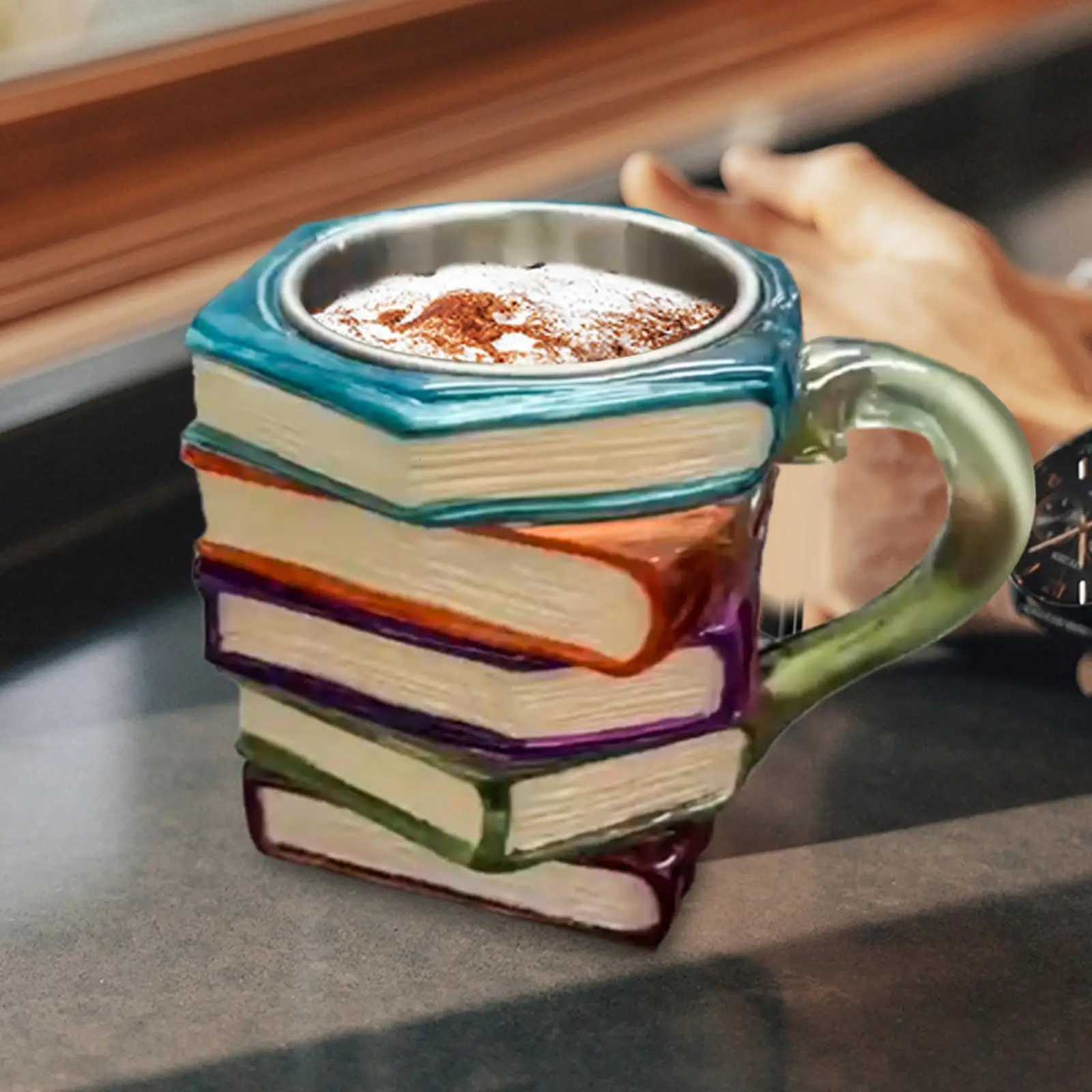 Resin Painted Book Mug Multifunctional Tea Cups Book Stack Milk Cup Novelty Resin Water Drinking Container for Coffee Beer Y251125