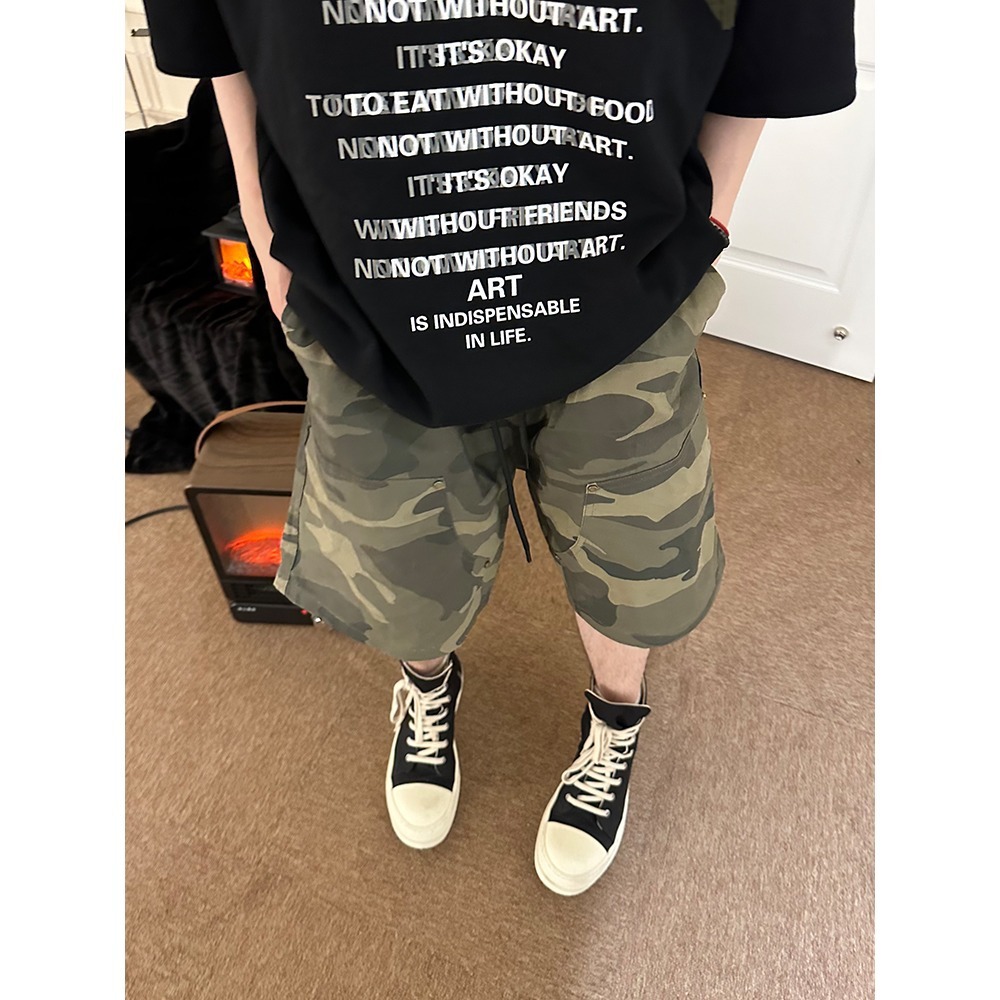Camouflage shorts men's summer new style American high street trendy brand rivet pure cotton work loose and versatile five quarter pants
