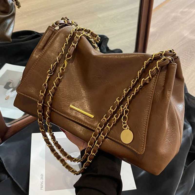 Retro trend large capacity handbag womens handbag new fashion simple chain shoulder diagonal bag W250425