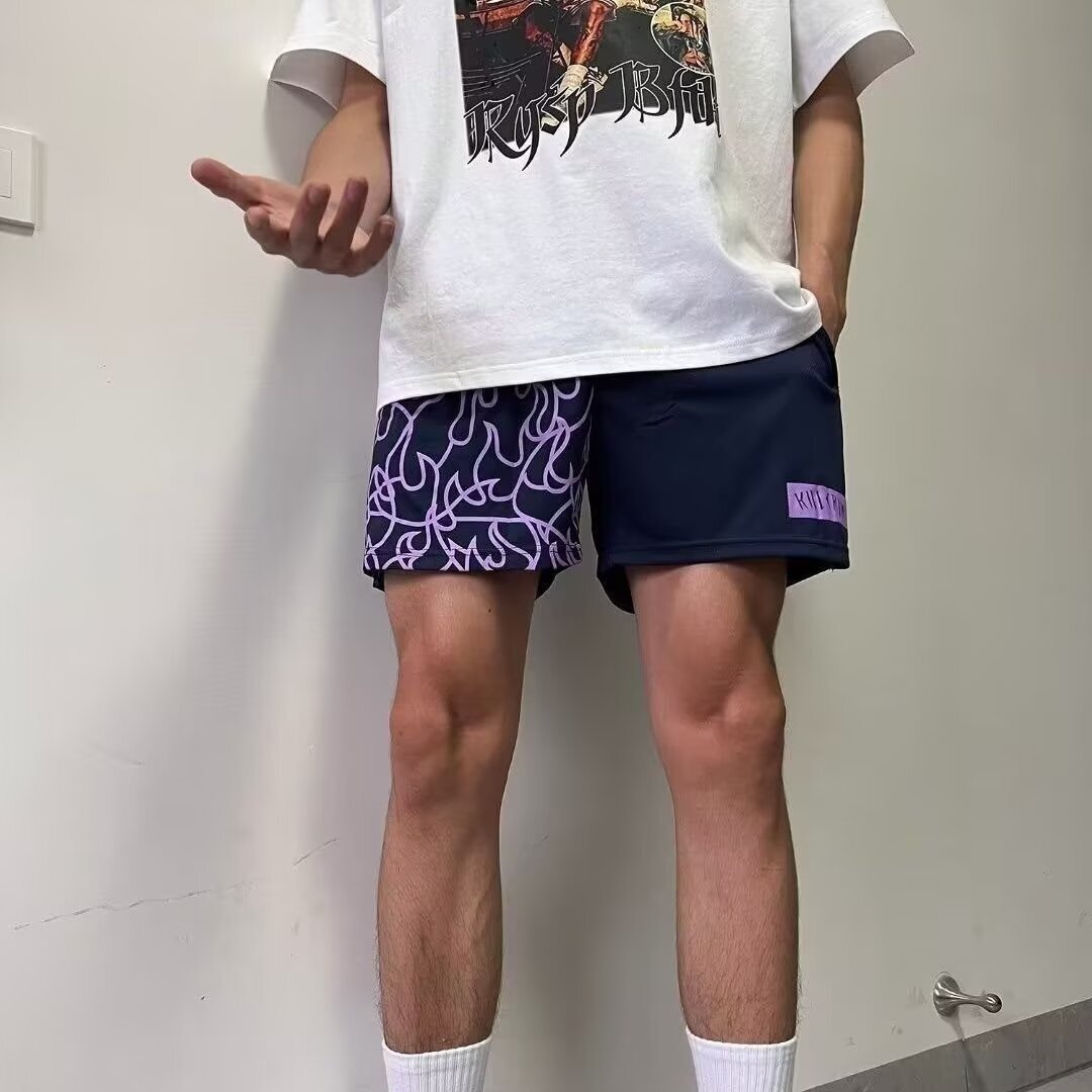Summer printed American shorts for men's basketball, breathable quick drying running shorts, high street loose casual pants, trendy