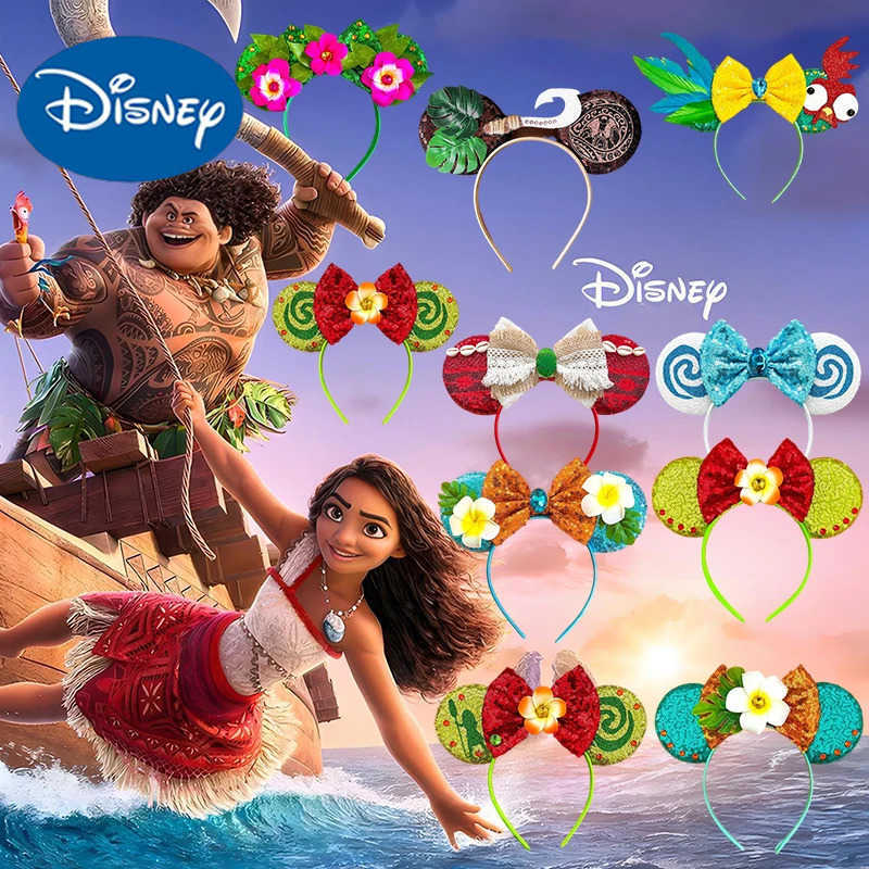 Disney Moana Ears Headband Women Hook Bow Maui Hairband Girl Frangipani Flowers Hair Accessories Kid Spiritual Conch Headwear Party X250425
