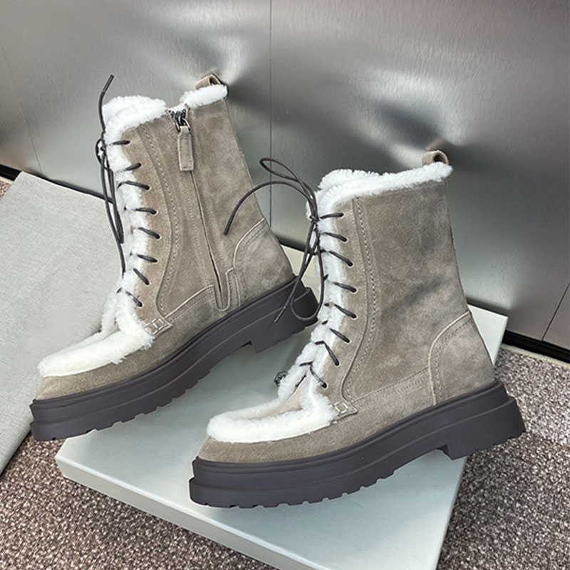 luxury snow boots designer shoe woman Round toe Suede leather Strap high-top shoes Shearling wool warm low heel boots winter boot lady shoes knight boots booties