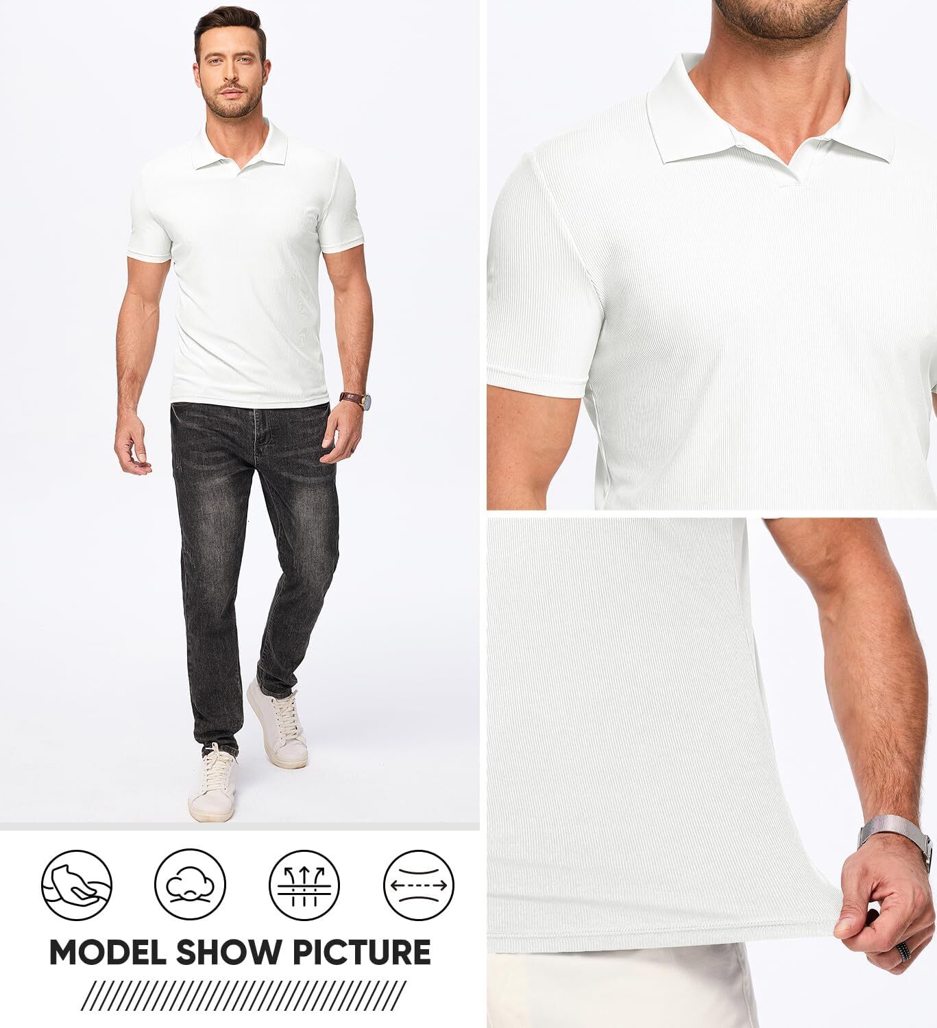 Mens Polo shirt Men's Muscle V Neck Polo Shirts Casual Short Sleeve Slim Fit Ribbed Golf T Shirt Athletic Tee