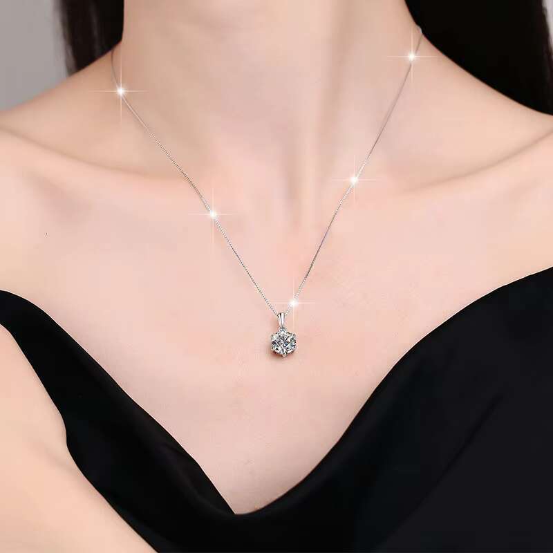 Wholesale 925 Sterling Silver Jewelry Box Chain Custom D Color Moissanite Pendant Necklace for Women Six Claw 1ct to 5ct