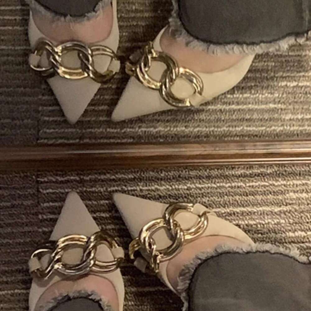 Thin heeled 2024 Spring and Autumn new pointed single shallow mouth versatile women's shoes chain sexy high heels