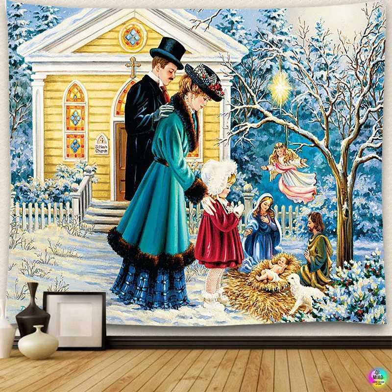 Nativity Scene Tapestry Jesus Birth Manger Barn Wall Hanging Angel Easter Christmas Wall Decor Christ Tapestries Room DecorationM251125