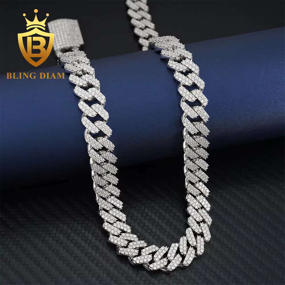 Rapper Jewelry Men Chain 13mm 2 Row VVS Moissanite Cuban Link Chain Hip Hop Jewelry Moissanite Cuban Link Ice Out Cuban Chain