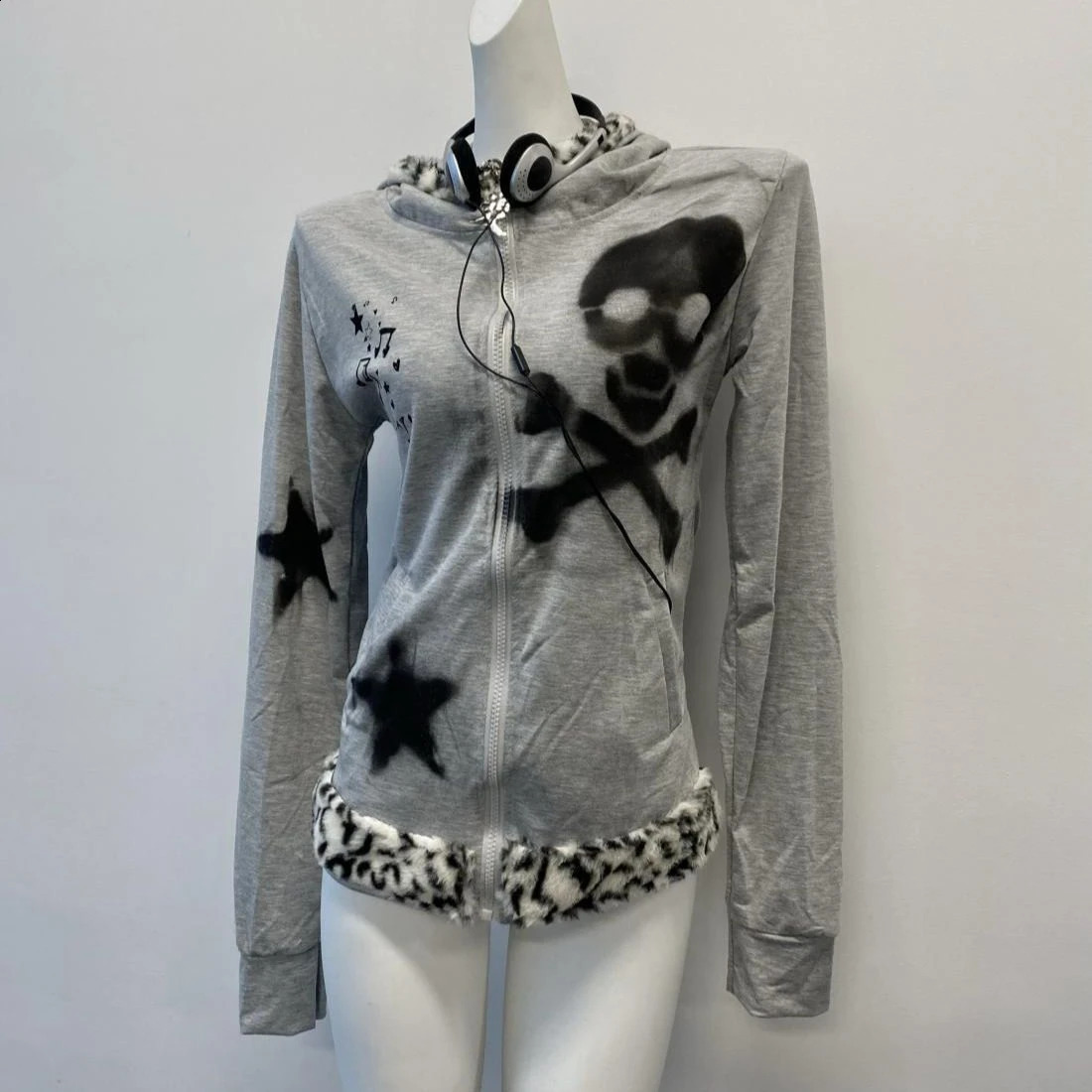 Retro sweatshirt womens clothing white print tuned hoodie Y2k jacket streetwear fashionable casual hoodie top Ropa Mujer 250422