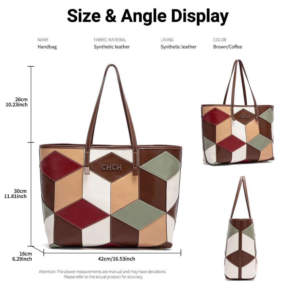 CHCH Tote New Splicing Block Design Women's Bag Large Capacity Handbag Commuter