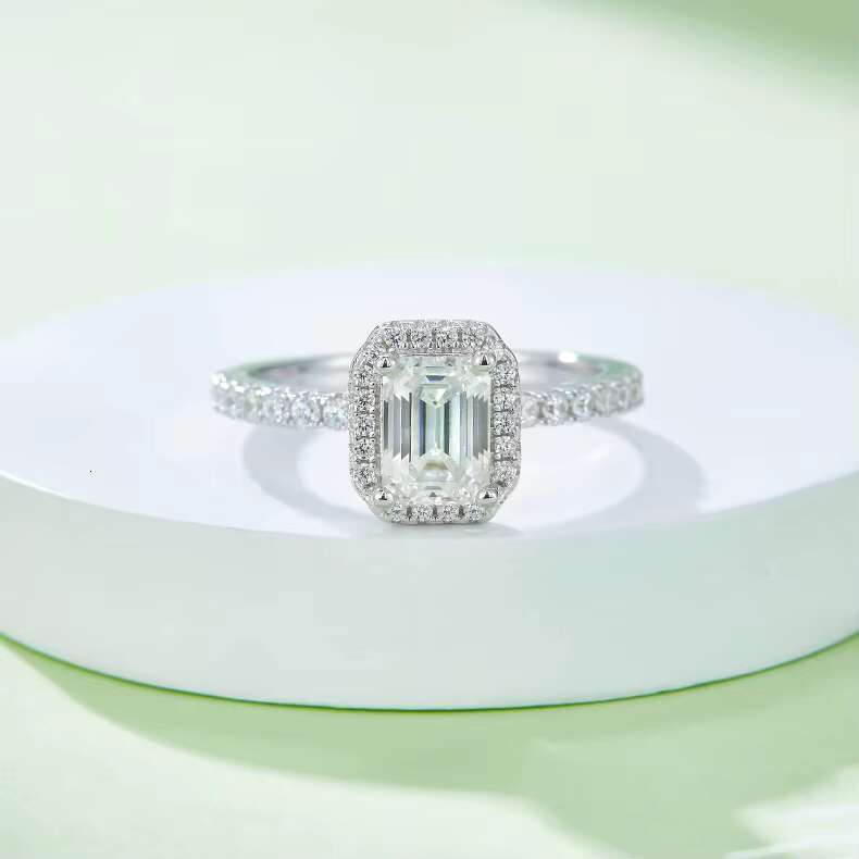 Moissanite Jewelry Vendors Promise 925 Sterling Silver Rectangle 1ct Moissanite Ring With Gra Certificate